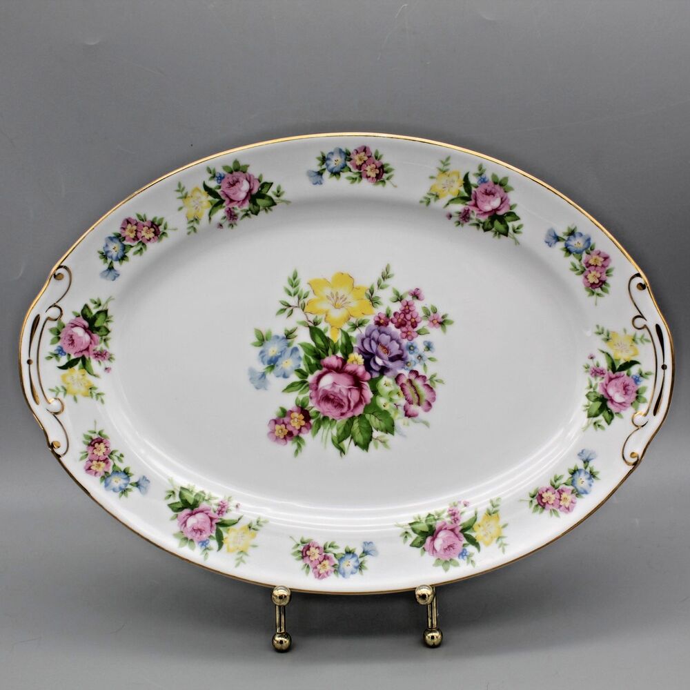 Kingswood China Serving Platter 11.75" Oval Spring Floral Design Occupied Japan